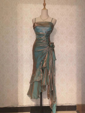 Mermaid Spaghetti Straps Satin Long Party Dress Prom Dresses SD1523 HZ0628